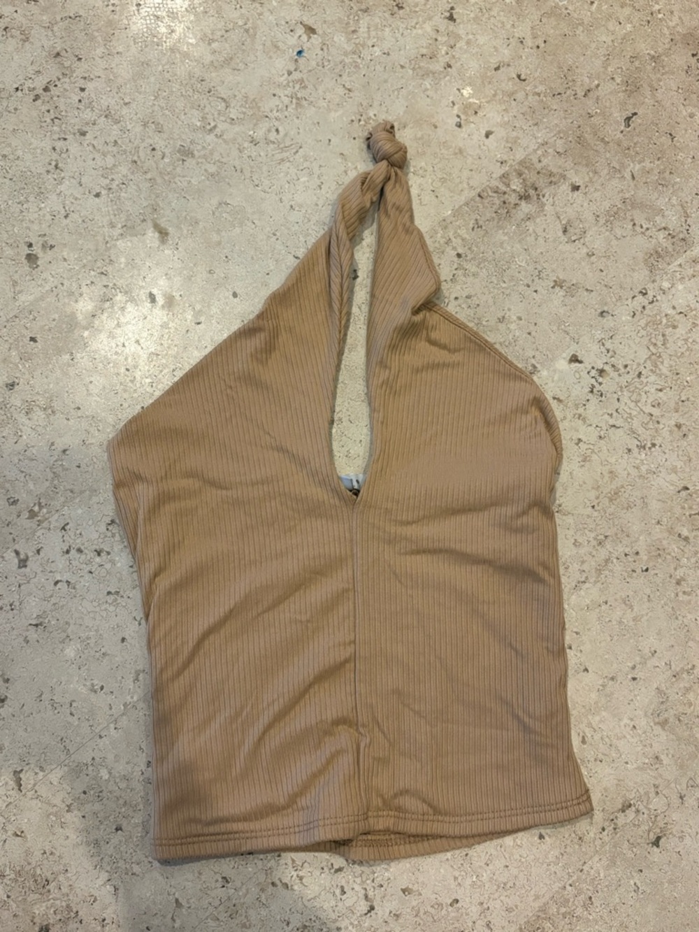 Gaze Ribbed Halter Crop Top Tan